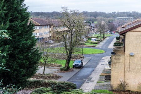 Milton Keynes, England - JANUARY 05, 2015: Winter view at residential part of Conniburrow neighborhood to the north of town centreのeditorial素材