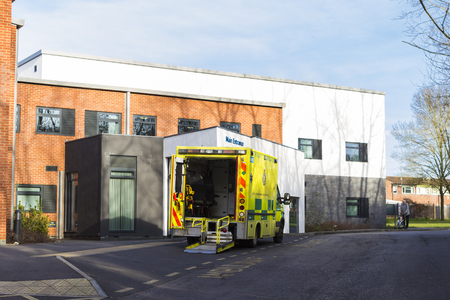 Milton Keynes, England - February 16, 2016: City view with Wolverton Health Centre, local General Practice, in spring day, UKのeditorial素材