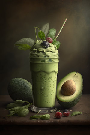 Avocado smoothie with mint and berry on a dark backgroundの素材