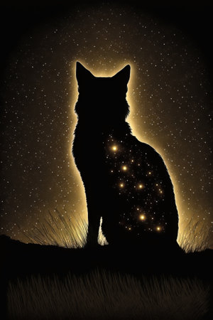 Illustration of a wolf in the night sky with stars, vectorの素材