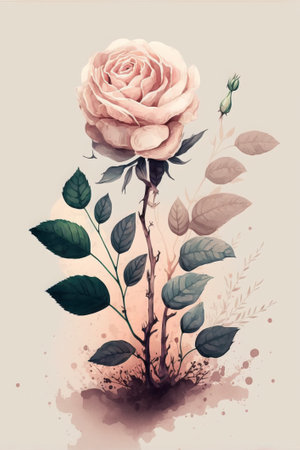 Hand drawn watercolor floral background with pink rose. Vector illustration.の素材