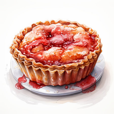 Baked pie with strawberry jam on a white background. Watercolor illustrationの素材