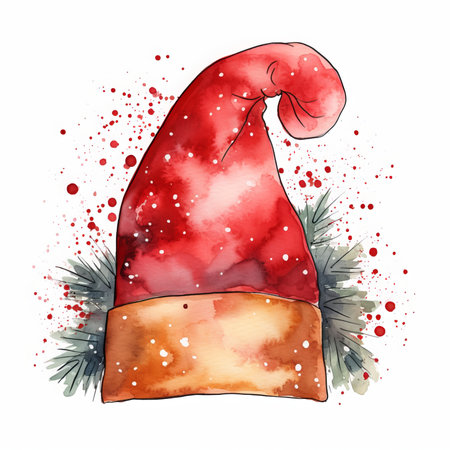 Watercolor Santa Claus hat isolated on white background. hand drawn illustrationの素材
