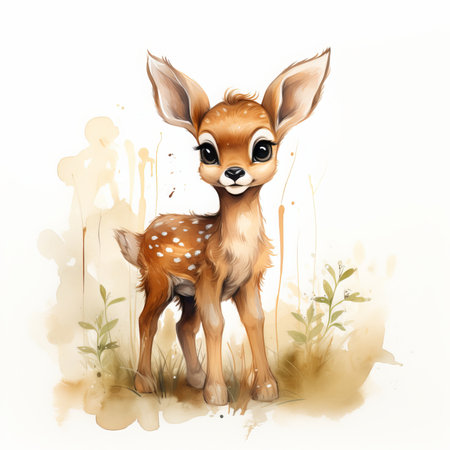 Cute little deer isolated on white background. Watercolor illustration.の素材