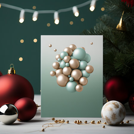 Christmas greeting card with balls and garland. 3d rendering.の素材
