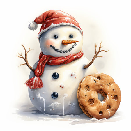 Snowman with cookies, isolated on white background. Christmas illustration.の素材