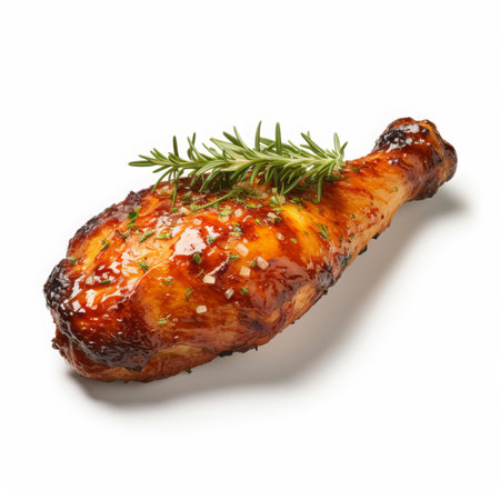 Grilled chicken leg with rosemary isolated on white background. top viewの素材