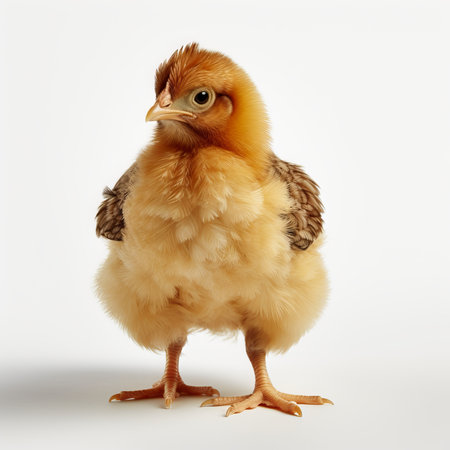 Cute little chicken isolated on white background. Studio shot of a baby chicken.の素材