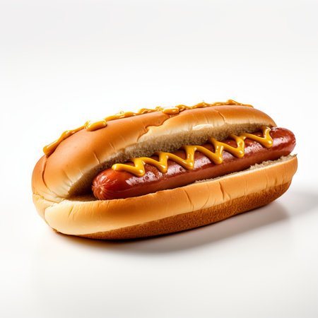 Hot dog with mustard and ketchup isolated on a white background.の素材