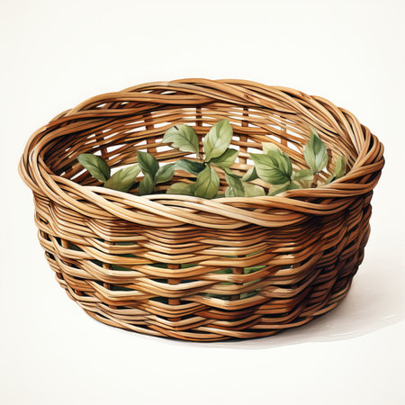 Basket with a bunch of fresh oregano on a white backgroundの素材