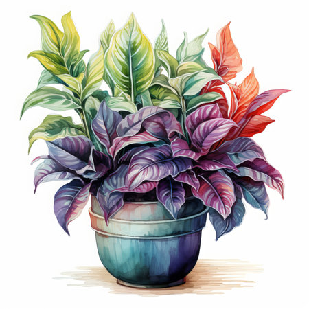 Illustration of a houseplant in a pot on a white backgroundの素材