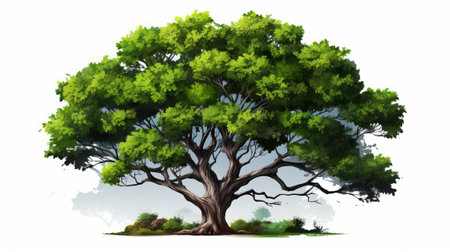 Big green tree isolated on white background. Vector illustration for your designの素材