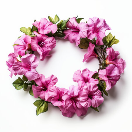 Flower wreath isolated on white background. Flat lay, top viewの素材