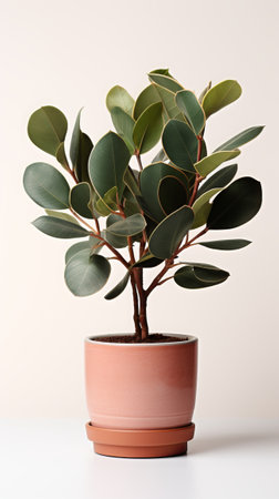 Ficus tree in a pot on a white background. Flat lay.の素材