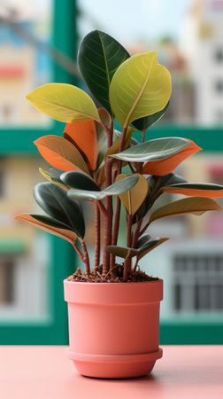 Ficus in pot on table, closeup. Gardening conceptの素材