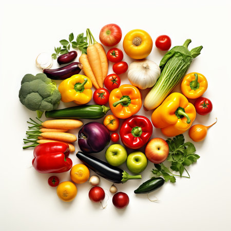 Fresh vegetables on a white background. Healthy food concept. top viewの素材