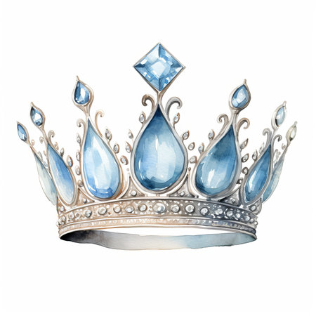 Crown with gems. Watercolor illustration isolated on white background.の素材