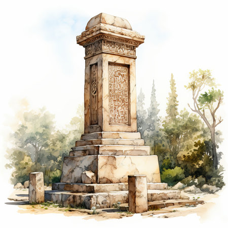 Ancient column in the park. Watercolor illustration on a white background.の素材