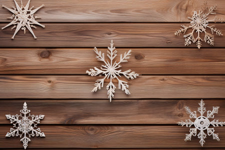 Snowflakes on wooden background. Christmas and New Year concept.の素材