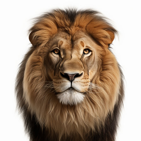 3D digital rendering of a big male lion isolated on white backgroundの素材
