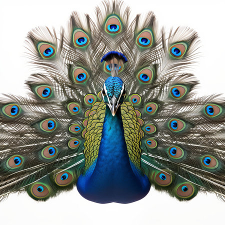 Beautiful peacock isolated on white background. 3D illustration.の素材