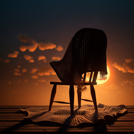 Silhouette of a chair on the beach at sunset. 3d renderingの素材