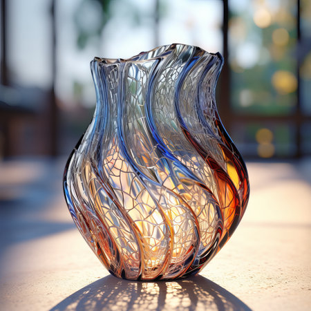 Colorful glass vase on the street in the evening light.の素材