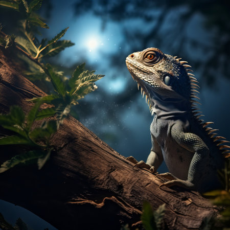 Iguana on the tree in the forest. 3d renderingの素材