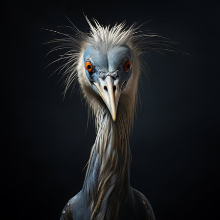 3D rendering of a sabertooth heron isolated on black backgroundの素材