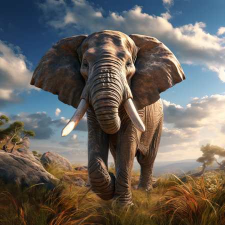 Elephant in the savannah of Africa. 3D rendering.の素材