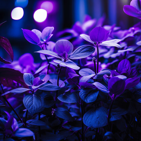 Purple leaves in the garden with night light background, violet toneの素材