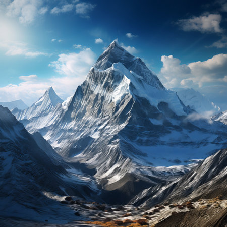 Mountain landscape with snow and clear blue sky. 3d renderingの素材