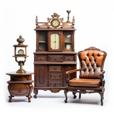 Antique furniture isolated on white background. Antique furniture collection.の素材