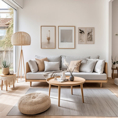 Interior of modern living room in scandinavian style. 3d renderingの素材