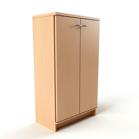 wooden wardrobe isolated on a white background. 3D rendering.の素材