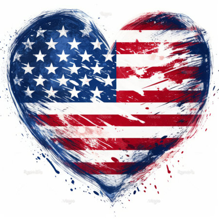 American flag in the shape of a heart. American flag in grunge styleの素材
