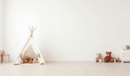 Interior of children's room with teepee and toys. 3d renderingの素材