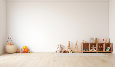 3d rendering of children's room with white wall and toys.の素材