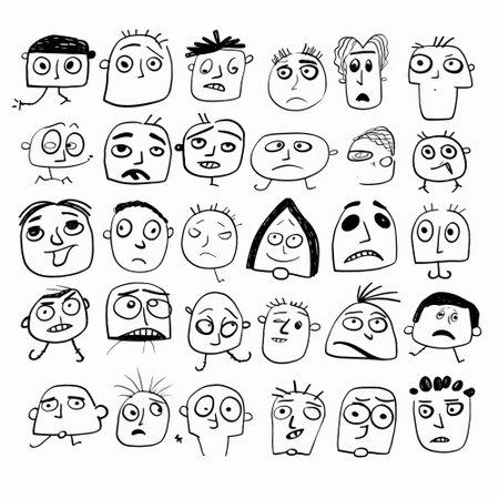 Set of cartoon faces. Hand drawn doodle vector illustration.の素材