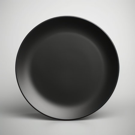 Black empty plate isolated on white background. 3d rendering. mock upの素材