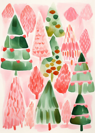 Watercolor Christmas trees. Hand-drawn illustration for your design.の素材