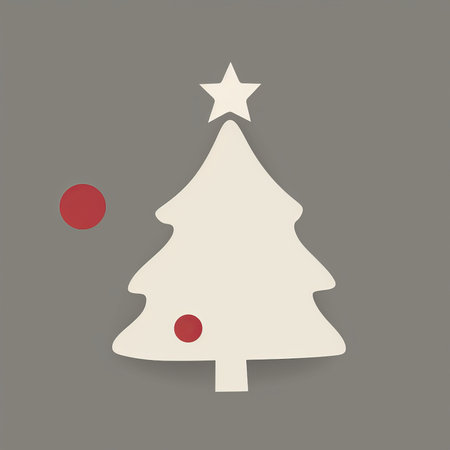 Christmas tree with red balls and stars. Flat style vector illustration.の素材