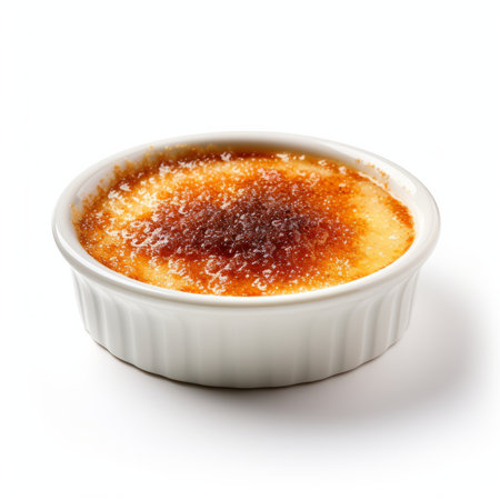 Creme brulee isolated on white background. French vanilla cream dessertの素材