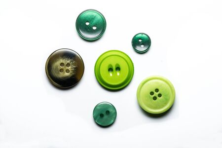 Collection of six sewing buttons on white backgroundの写真素材