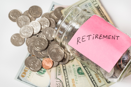 Retirement concept with a jar of moneyの写真素材