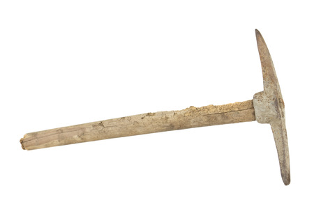 Pickaxe,rusted and wooden handle with termite.の写真素材