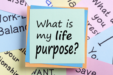 What is my life purpose? written on note. Business Concept.Top view.の写真素材