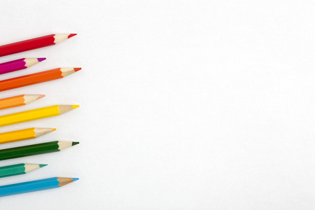 Colour pencils on white background with empty place for your text. Business Concept. Top view.の写真素材