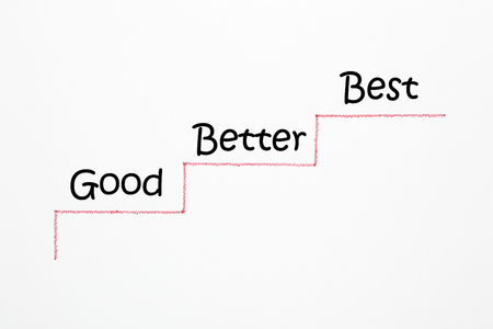 Good Better Best words in the shape of a staircase on white background. Motivational conceptの写真素材