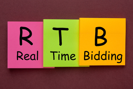 Real Time Bidding (RTB) acronym on colorful note in the shape of a staircase. Business Acronym.の写真素材